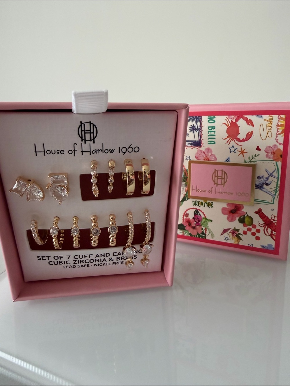 House of Harlow 1960 Gold cubic zircona Cuff and hoop earring Set